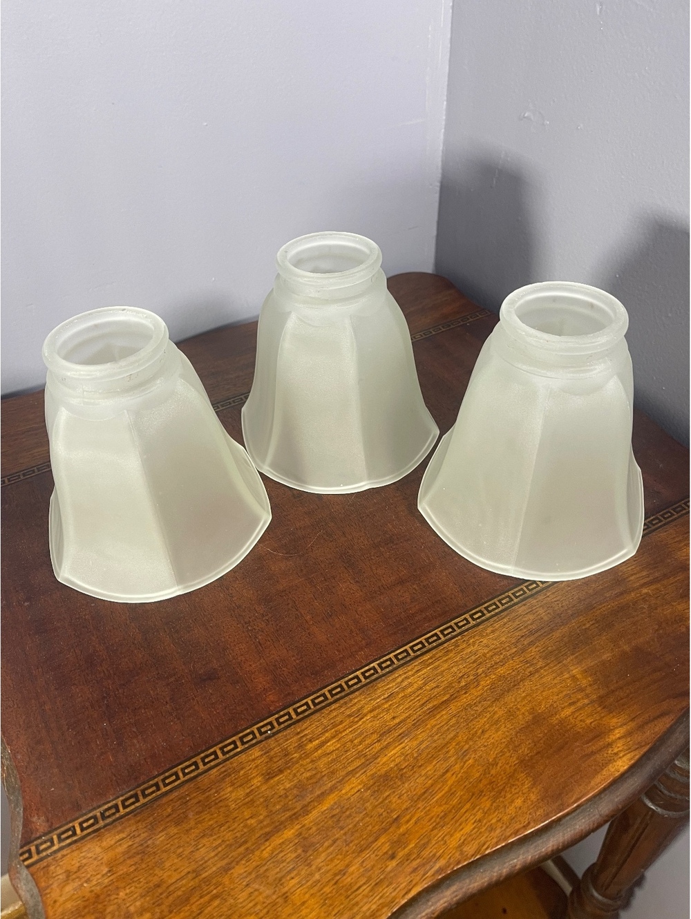 3 Vintage Tulip Shaped Frosted Glass Lamp Shade Fitter No Chips